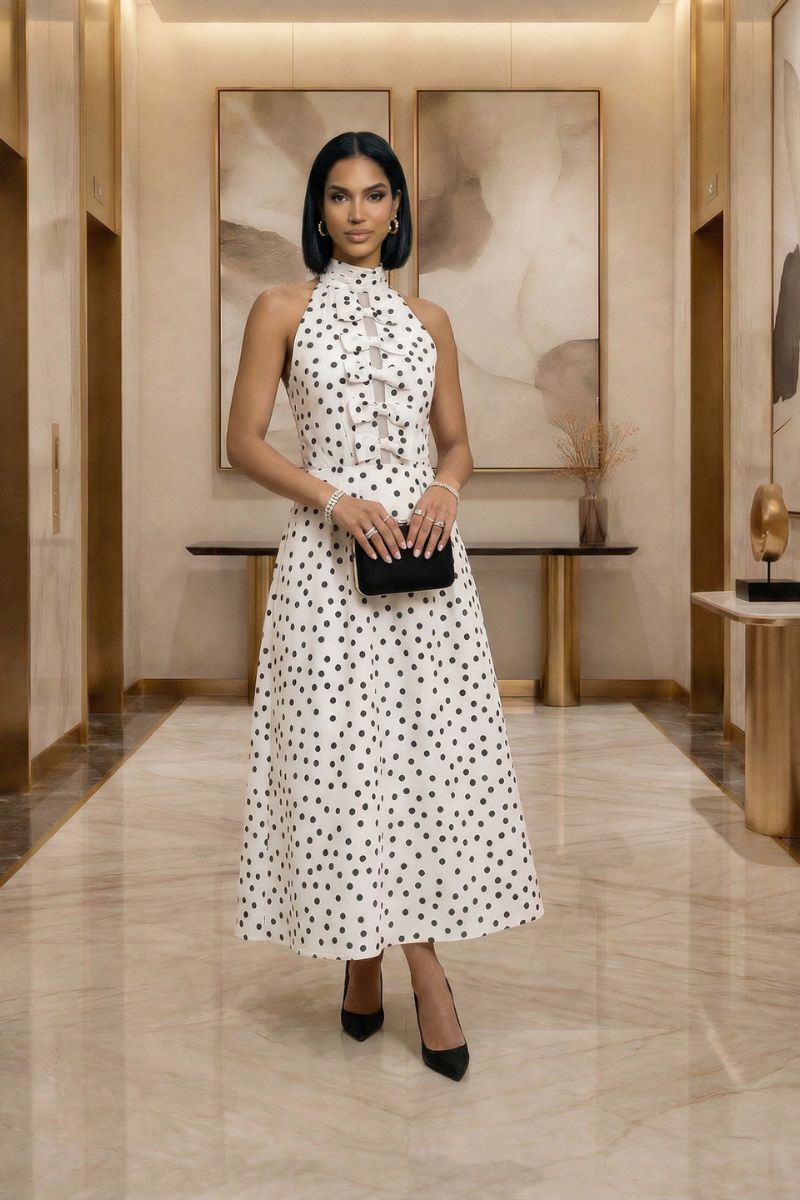 High Neck Polka Dress